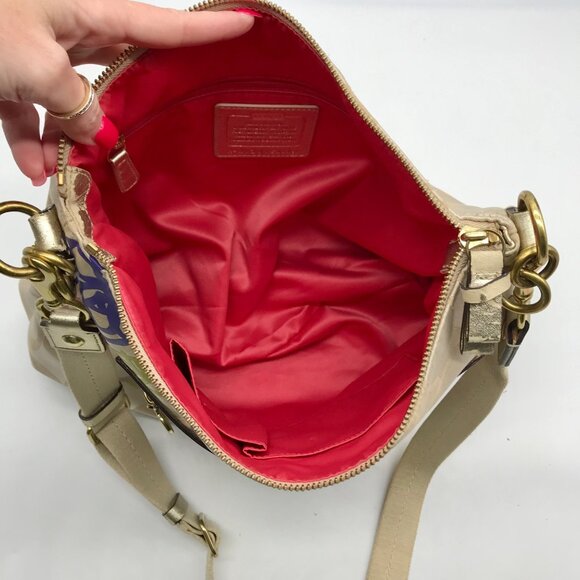 Coach Beige Jacquard Daisy Poppy Hobo Crossbody Bag F20781 - Picture 10 of 12